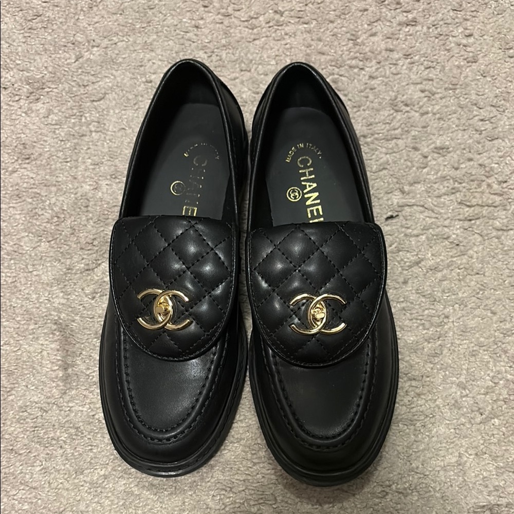CC (non auth) Black Flats with Quilted Detailing